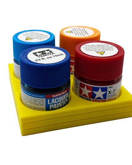 Tamiya 10ml Paint Bottle Display / Holder - Holds 4 Tamiya 10ml Bottles with Anti-Slip Rubber Feet - Square Style - 3d Printed