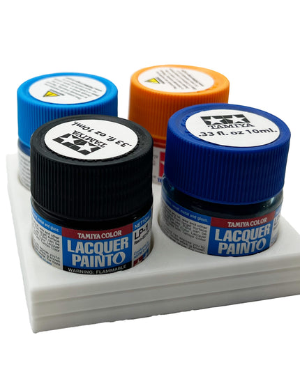 Tamiya 10ml Paint Bottle Display / Holder - Holds 4 Tamiya 10ml Bottles with Anti-Slip Rubber Feet - Square Style - 3d Printed