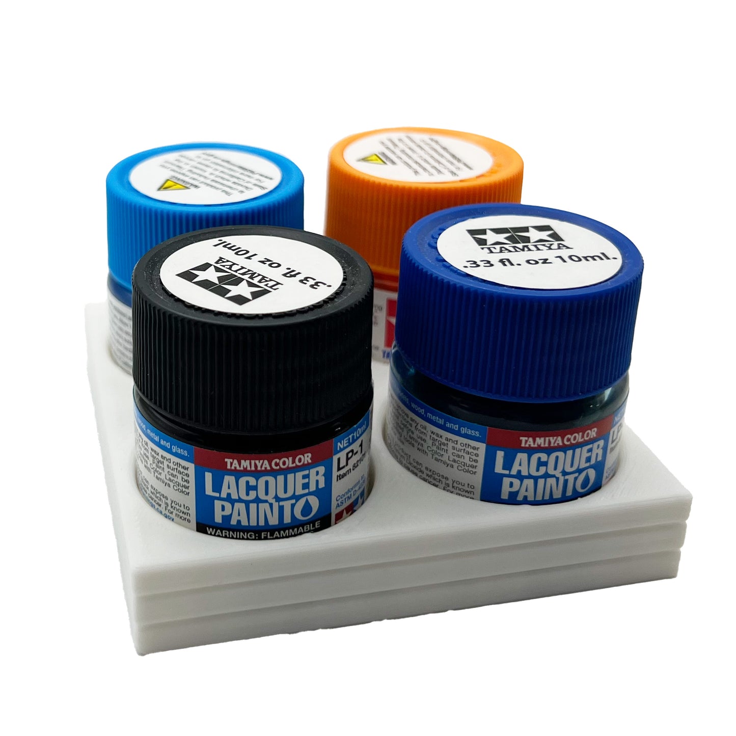 Tamiya 10ml Paint Bottle Display / Holder - Holds 4 Tamiya 10ml Bottles with Anti-Slip Rubber Feet - Square Style - 3d Printed