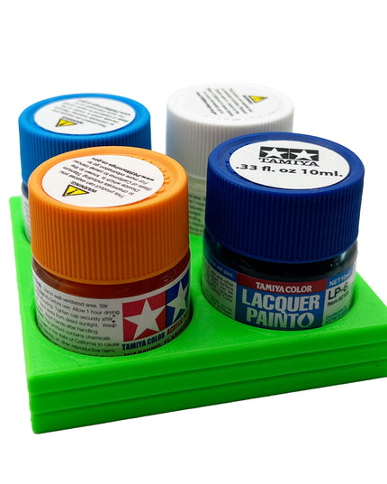 Tamiya 10ml Paint Bottle Display / Holder - Holds 4 Tamiya 10ml Bottles with Anti-Slip Rubber Feet - Square Style - 3d Printed