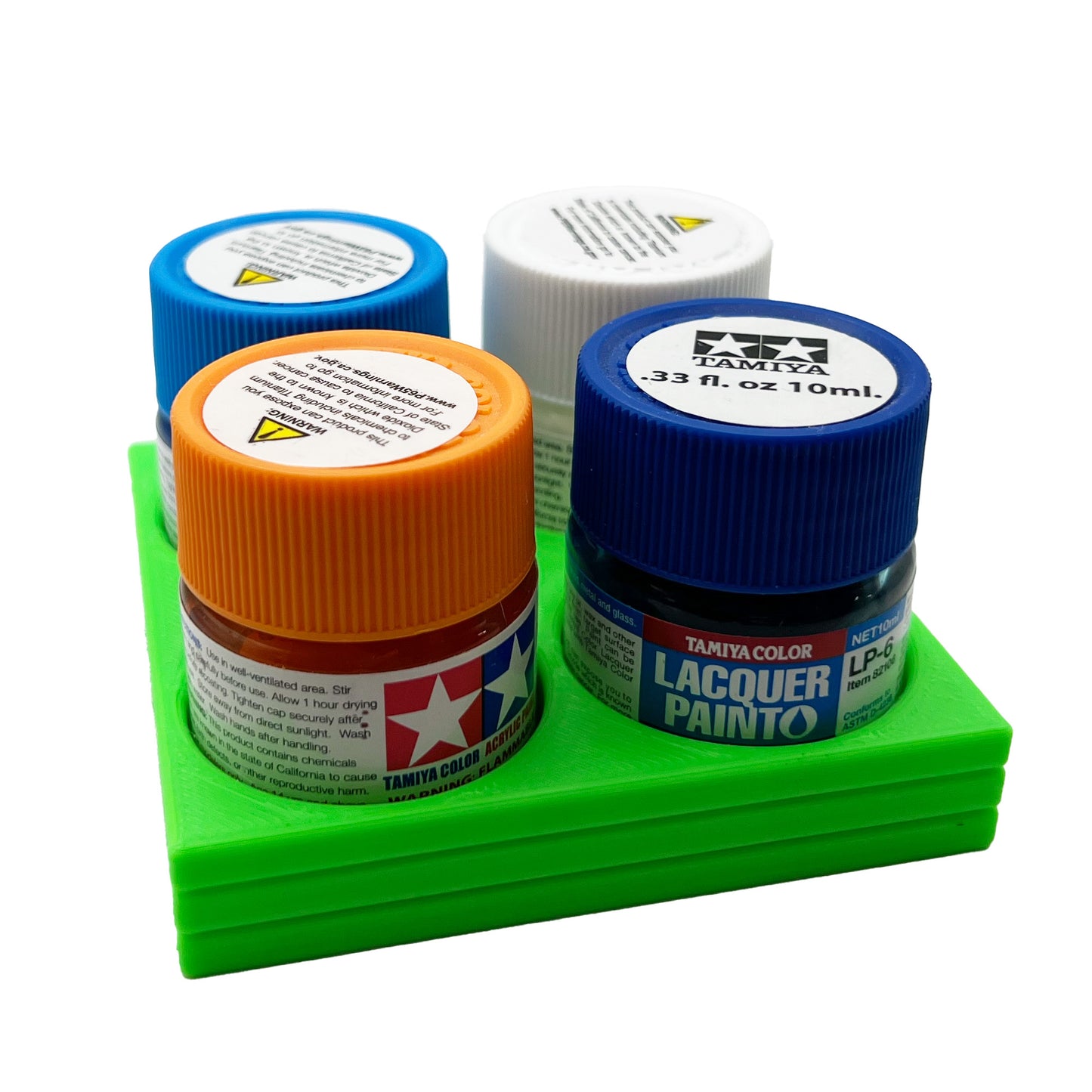 Tamiya 10ml Paint Bottle Display / Holder - Holds 4 Tamiya 10ml Bottles with Anti-Slip Rubber Feet - Square Style - 3d Printed