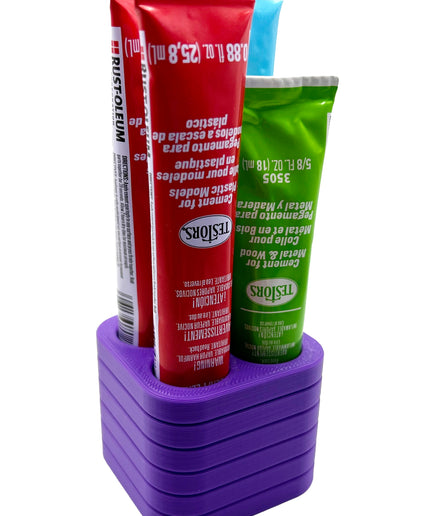 Jeff Did It! - Testors Glue / Putty Holder - Holds 4 Cement, Glue, Putty, etc - Anti-Slip Rubber Feet - 3D Printed - Made in the USA