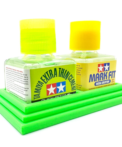 Anti-Tip 3D Printed Double Tamiya Glue Square Bottle Holder with Rubber Feet Tamiya 87038 87182