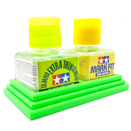 Anti-Tip 3D Printed Double Tamiya Glue Square Bottle Holder with Rubber Feet Tamiya 87038 87182