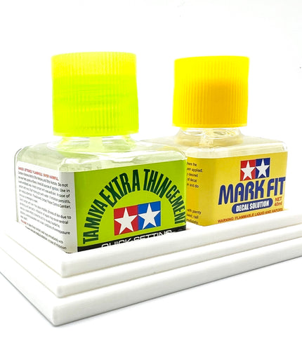 Anti-Tip 3D Printed Double Tamiya Glue Square Bottle Holder with Rubber Feet Tamiya 87038 87182