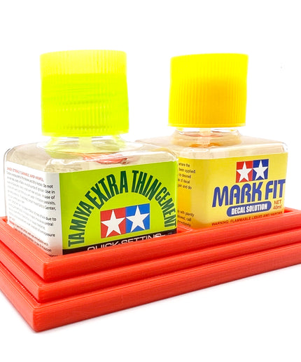 Anti-Tip 3D Printed Double Tamiya Glue Square Bottle Holder with Rubber Feet Tamiya 87038 87182