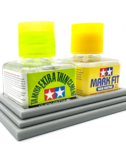 Anti-Tip 3D Printed Double Tamiya Glue Square Bottle Holder with Rubber Feet Tamiya 87038 87182