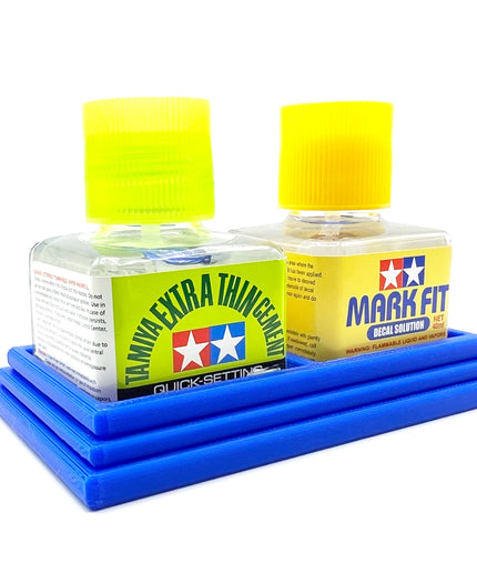 Anti-Tip 3D Printed Double Tamiya Glue Square Bottle Holder with Rubber Feet Tamiya 87038 87182