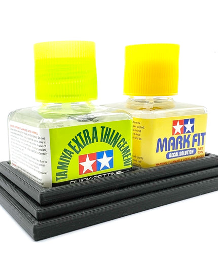 Anti-Tip 3D Printed Double Tamiya Glue Square Bottle Holder with Rubber Feet Tamiya 87038 87182