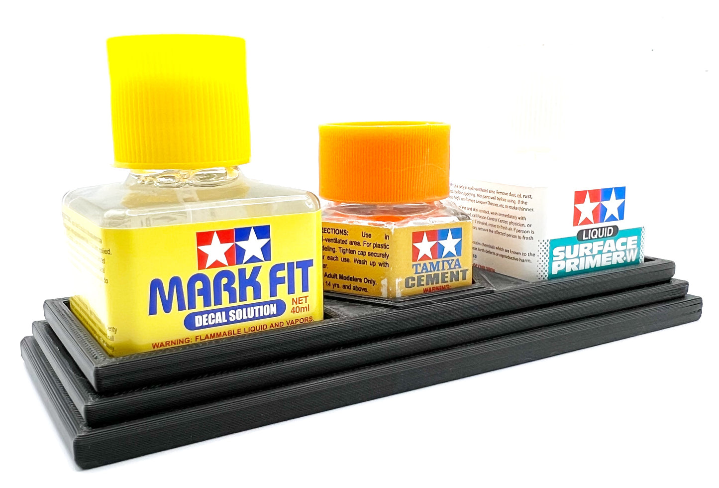 Tamiya Anti-Tip 3D Printed Tamiya Glue Bottle Holder Dual Square and Hex with Rubber Feet Tamiya 87038 87012