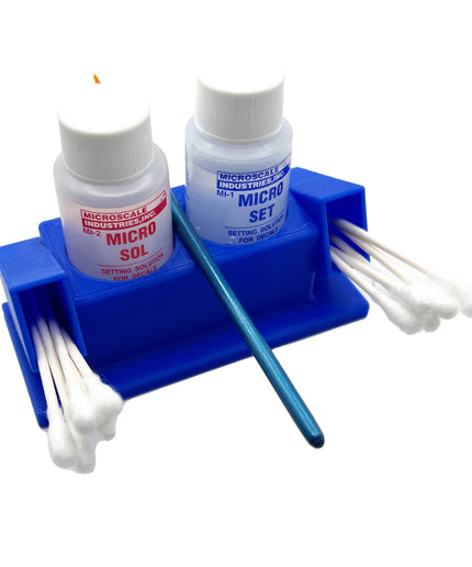 Micro Sol/Set Microscale Anti-Tip / Anti-Slip Bottle Set Holder 1 oz Bottle Micro Series with Rubber Feet, Cotton Swab Holder & Brush Rest