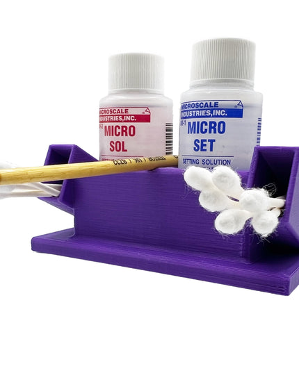 Micro Sol/Set Microscale Anti-Tip / Anti-Slip Bottle Set Holder 1 oz Bottle Micro Series with Rubber Feet, Cotton Swab Holder & Brush Rest