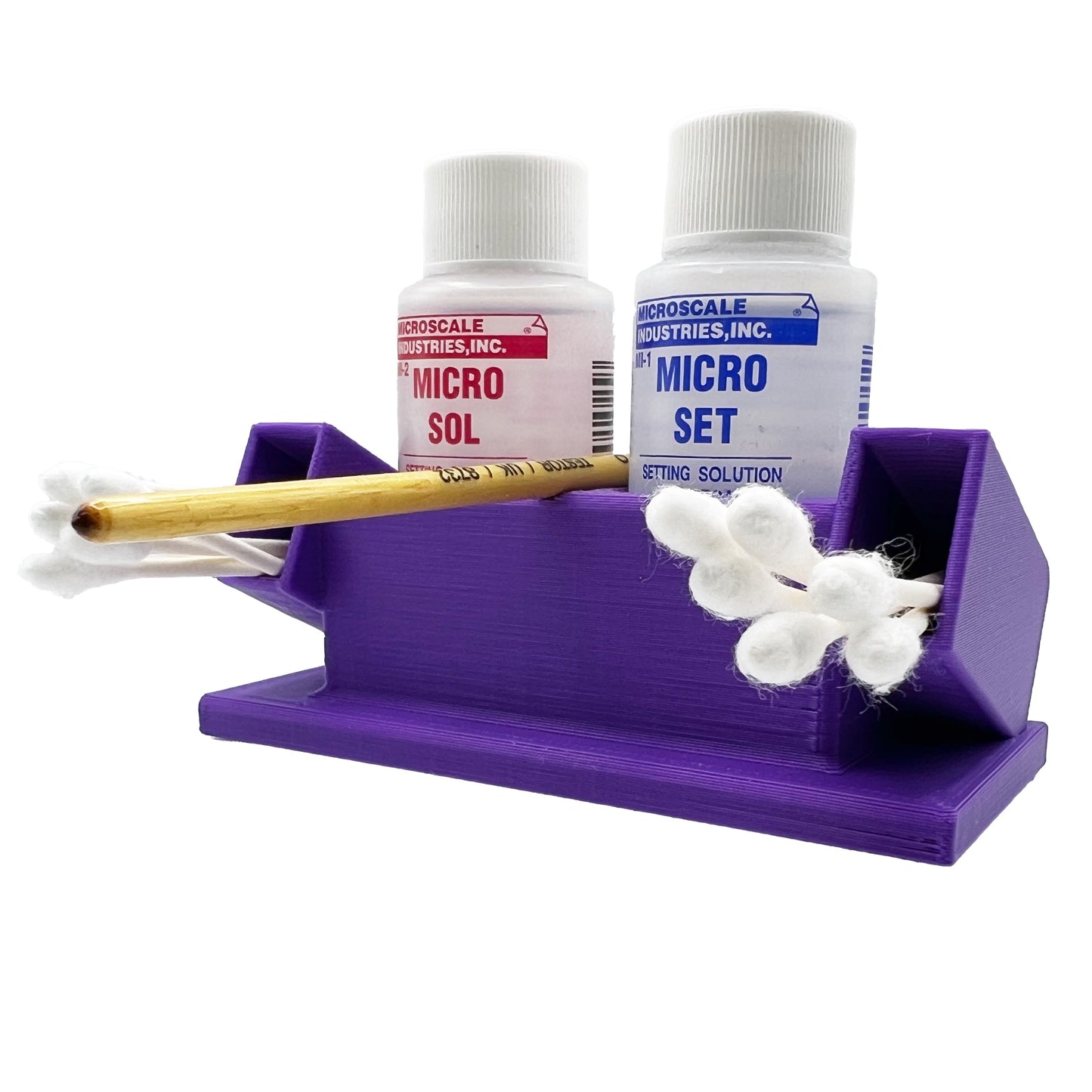 Micro Sol/Set Microscale Anti-Tip / Anti-Slip Bottle Set Holder 1 oz Bottle Micro Series with Rubber Feet, Cotton Swab Holder & Brush Rest