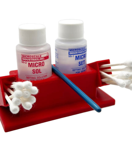 Micro Sol/Set Microscale Anti-Tip / Anti-Slip Bottle Set Holder 1 oz Bottle Micro Series with Rubber Feet, Cotton Swab Holder & Brush Rest