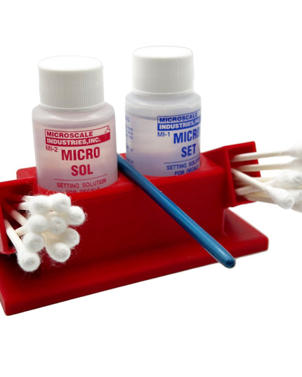Micro Sol/Set Microscale Anti-Tip / Anti-Slip Bottle Set Holder 1 oz Bottle Micro Series with Rubber Feet, Cotton Swab Holder & Brush Rest