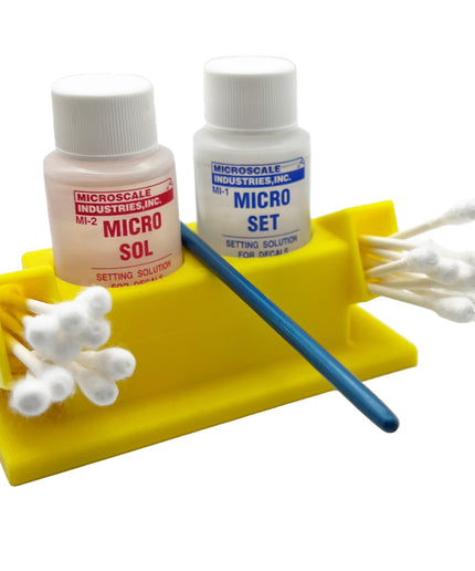 Micro Sol/Set Microscale Anti-Tip / Anti-Slip Bottle Set Holder 1 oz Bottle Micro Series with Rubber Feet, Cotton Swab Holder & Brush Rest