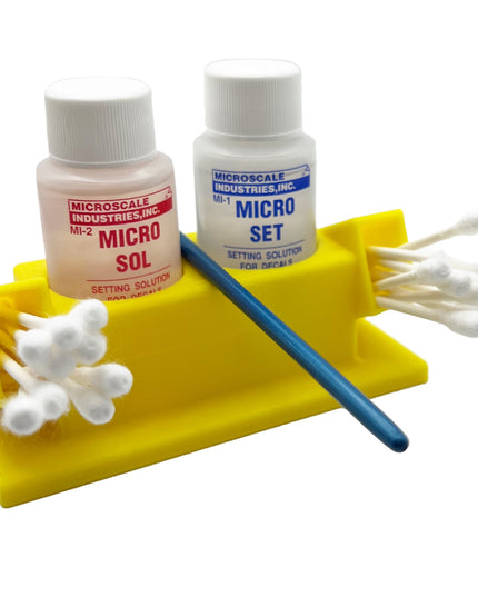 Micro Sol/Set Microscale Anti-Tip / Anti-Slip Bottle Set Holder 1 oz Bottle Micro Series with Rubber Feet, Cotton Swab Holder & Brush Rest