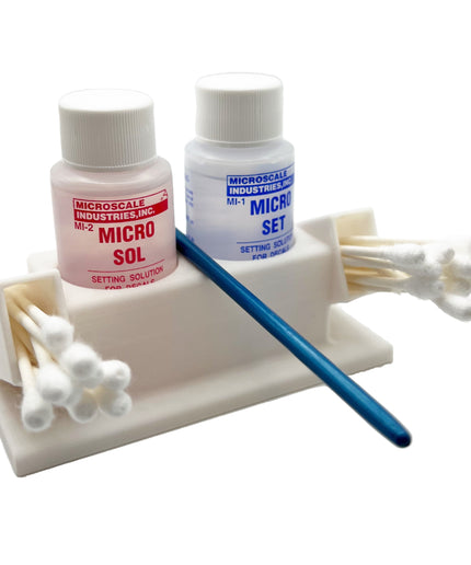 Micro Sol/Set Microscale Anti-Tip / Anti-Slip Bottle Set Holder 1 oz Bottle Micro Series with Rubber Feet, Cotton Swab Holder & Brush Rest