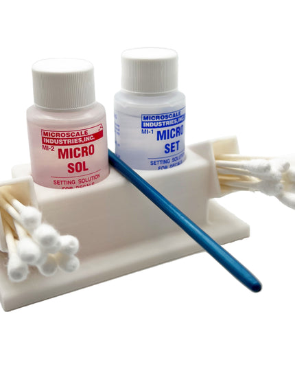 Micro Sol/Set Microscale Anti-Tip / Anti-Slip Bottle Set Holder 1 oz Bottle Micro Series with Rubber Feet, Cotton Swab Holder & Brush Rest