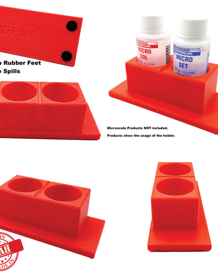 Micro Sol/Set Microscale Anti-Tip / Anti-Slip Bottle Set Holder for 1 oz Bottle Micro Series with Rubber Feet  & Brush Rest - 3D Printed