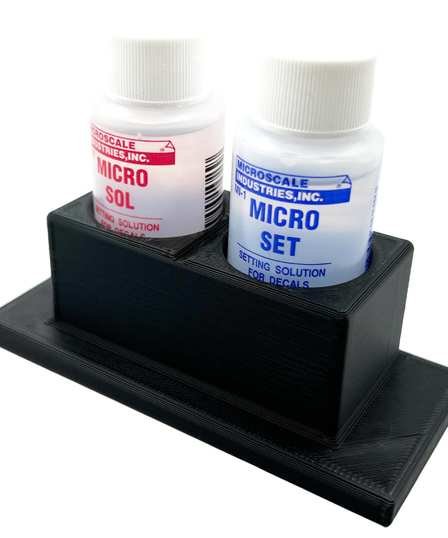 Micro Sol/Set Microscale Anti-Tip / Anti-Slip Bottle Set Holder for 1 oz Bottle Micro Series with Rubber Feet  & Brush Rest - 3D Printed