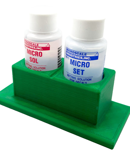 Micro Sol/Set Microscale Anti-Tip / Anti-Slip Bottle Set Holder for 1 oz Bottle Micro Series with Rubber Feet  & Brush Rest - 3D Printed