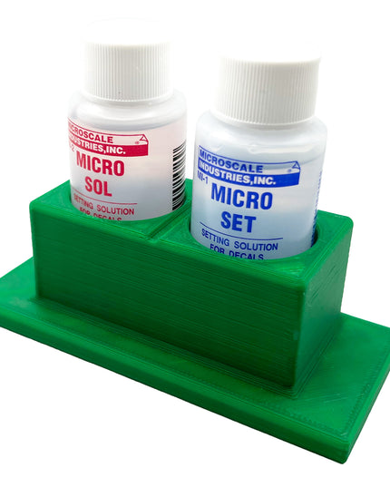 Micro Sol/Set Microscale Anti-Tip / Anti-Slip Bottle Set Holder for 1 oz Bottle Micro Series with Rubber Feet  & Brush Rest - 3D Printed
