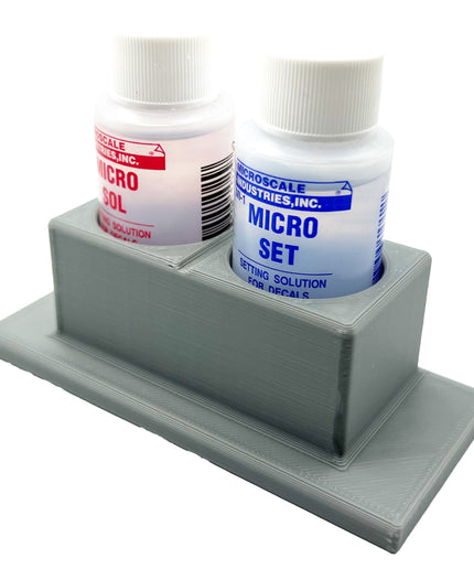Micro Sol/Set Microscale Anti-Tip / Anti-Slip Bottle Set Holder for 1 oz Bottle Micro Series with Rubber Feet  & Brush Rest - 3D Printed
