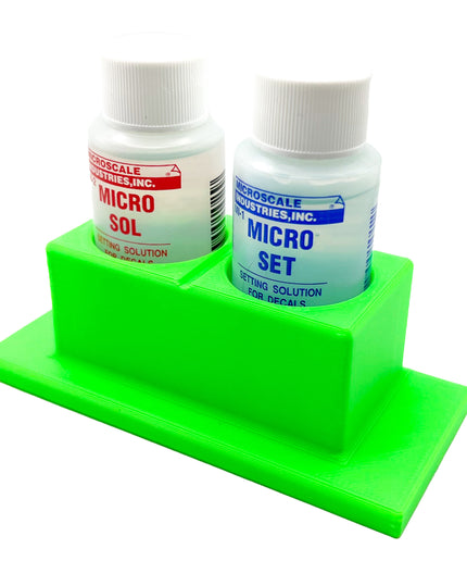 Micro Sol/Set Microscale Anti-Tip / Anti-Slip Bottle Set Holder for 1 oz Bottle Micro Series with Rubber Feet  & Brush Rest - 3D Printed