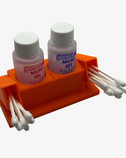 Micro Sol/Set Microscale Anti-Tip / Anti-Slip Bottle Set Holder 1 oz Bottle Micro Series with Rubber Feet, Cotton Swab Holder & Brush Rest