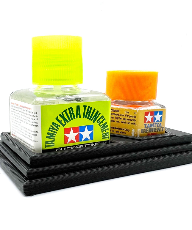 Tamiya Anti-Tip Glue Bottle Holder Square & Hex Style w Anti-Slip Rubber Feet - 3D Printed - Designed - Made in the USA - 87012 87038 87182