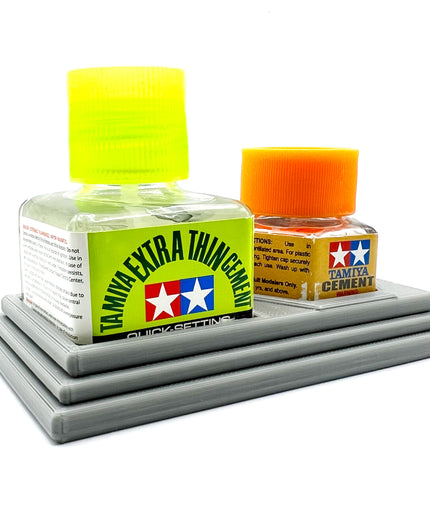 Tamiya Anti-Tip Glue Bottle Holder Square & Hex Style w Anti-Slip Rubber Feet - 3D Printed - Designed - Made in the USA - 87012 87038 87182