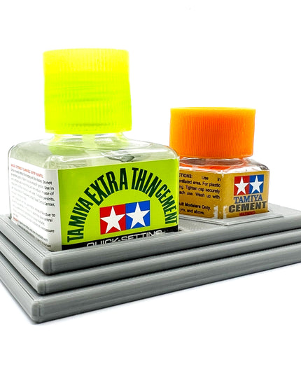 Tamiya Anti-Tip Glue Bottle Holder Square & Hex Style w Anti-Slip Rubber Feet - 3D Printed - Designed - Made in the USA - 87012 87038 87182