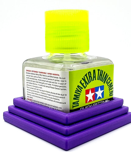 Tamiya Anti-Tip Glue Bottle Holder Square Style with Anti-Slip Rubber Feet - 3D Printed - Designed & Made in the USA - 87038 87182