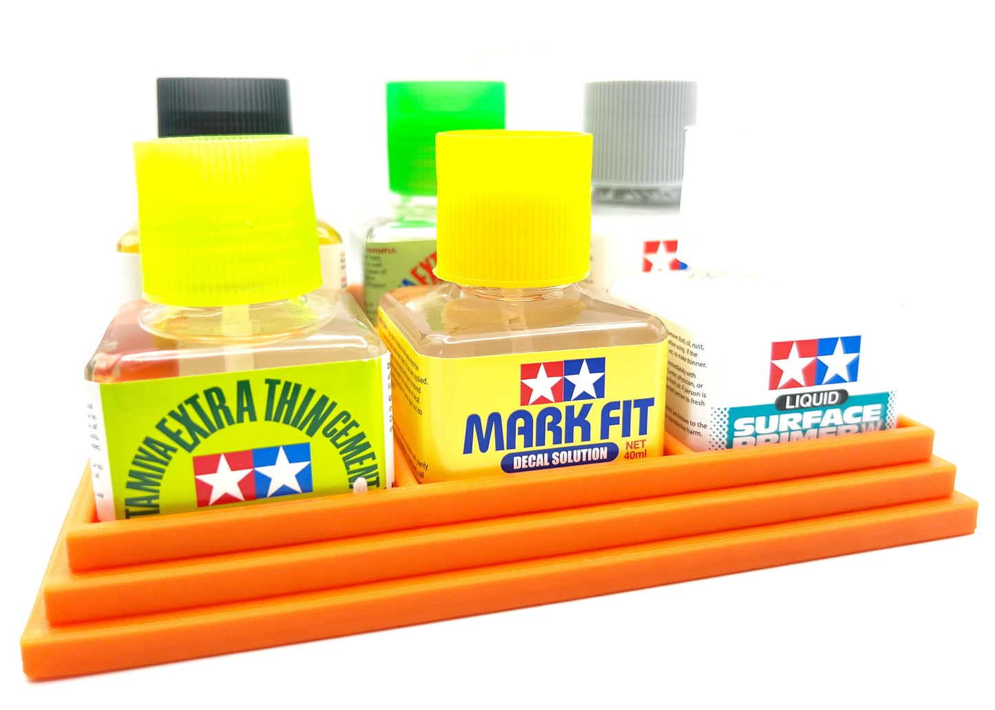 Anti-Tip 3D Printed Tamiya Glue Bottle Holder 6 Square with Rubber Feet Tamiya 87038 87182