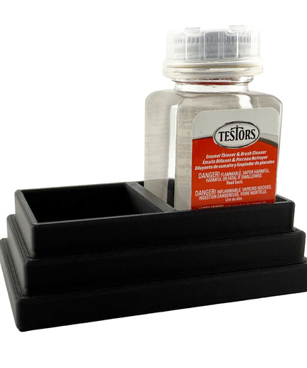 Jeff Did It! - Testors Brush Cleaner Holder 1.75oz Bottle - Holds 2 Bottles - Anti-Slip Rubber Feet - 3D Printed - Made in the USA