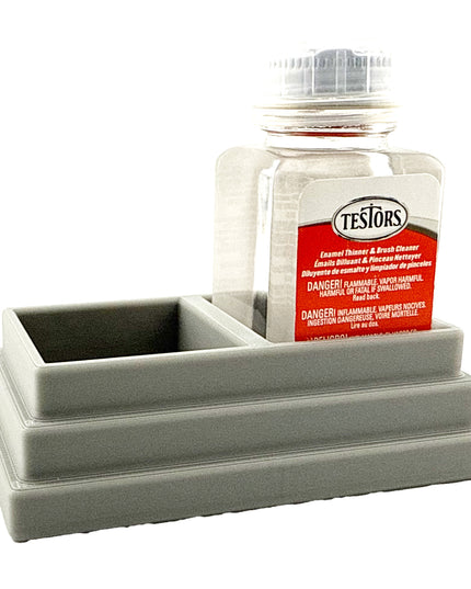 Jeff Did It! - Testors Brush Cleaner Holder 1.75oz Bottle - Holds 2 Bottles - Anti-Slip Rubber Feet - 3D Printed - Made in the USA