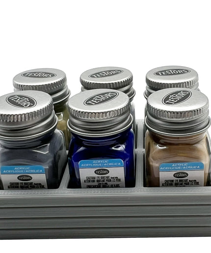 Jeff Did It! .25 oz Square Bottle Paint Bottle Holder - Holds 6 Bottles - Compatible with Testors .25 oz Bottle - Anti-Slip Rubber Feet - 3D Printed - Holder Only