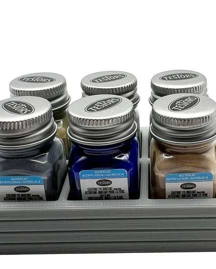 Jeff Did It! .25 oz Square Bottle Paint Bottle Holder - Holds 6 Bottles - Compatible with Testors .25 oz Bottle - Anti-Slip Rubber Feet - 3D Printed - Holder Only