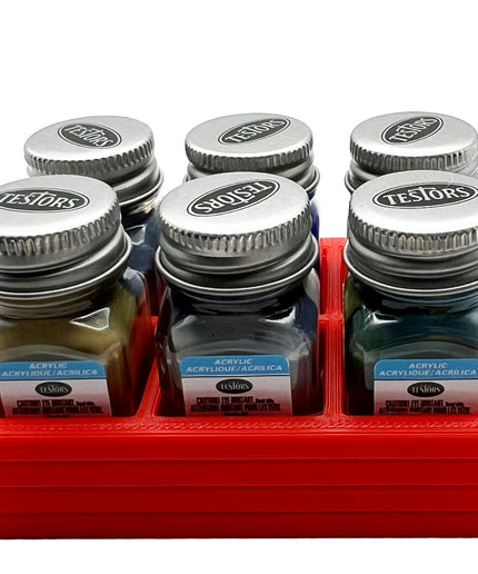 Jeff Did It! .25 oz Square Bottle Paint Bottle Holder - Holds 6 Bottles - Compatible with Testors .25 oz Bottle - Anti-Slip Rubber Feet - 3D Printed - Holder Only