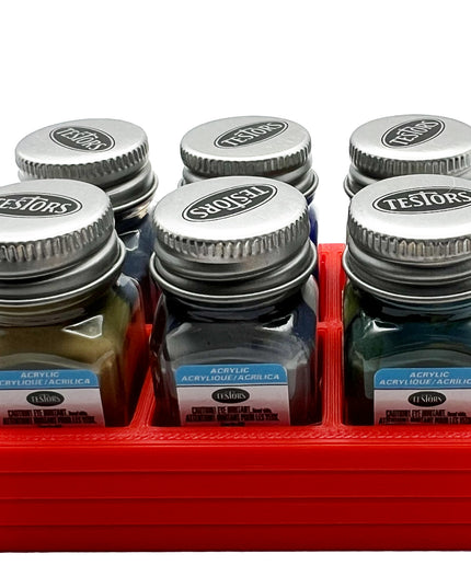 Jeff Did It! .25 oz Square Bottle Paint Bottle Holder - Holds 6 Bottles - Compatible with Testors .25 oz Bottle - Anti-Slip Rubber Feet - 3D Printed - Holder Only