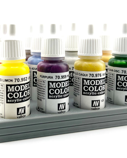 Vallejo 17mm Paint Bottle Holder / Stand - Holds 16 Vallejo 17mm Bottles with Anti-Slip Rubber Feet - 3D Printed