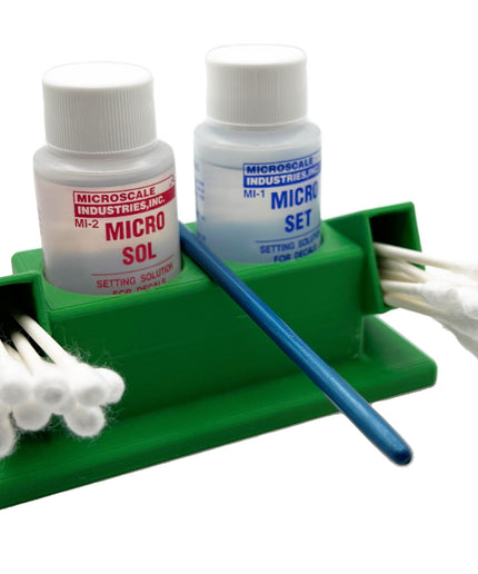 Micro Sol/Set Microscale Anti-Tip / Anti-Slip Bottle Set Holder 1 oz Bottle Micro Series with Rubber Feet, Cotton Swab Holder & Brush Rest
