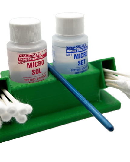 Micro Sol/Set Microscale Anti-Tip / Anti-Slip Bottle Set Holder 1 oz Bottle Micro Series with Rubber Feet, Cotton Swab Holder & Brush Rest