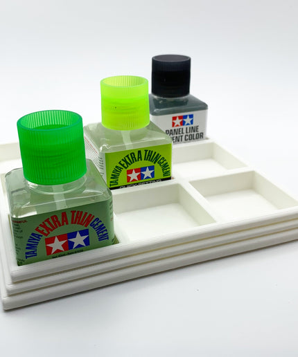 Anti-Tip 3D Printed Tamiya Glue Bottle Holder 9 Squares with Rubber Feet Tamiya 87038 87182