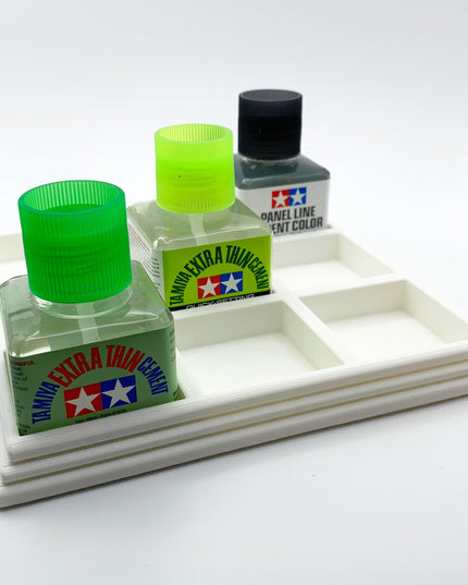 Anti-Tip 3D Printed Tamiya Glue Bottle Holder 9 Squares with Rubber Feet Tamiya 87038 87182