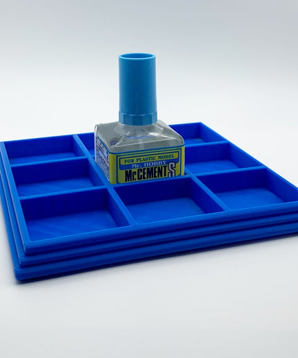 Anti-Tip 3D Printed Mr Hobby Cement Glue Weathering Bottle Holder 9 Squares with Rubber Feet
