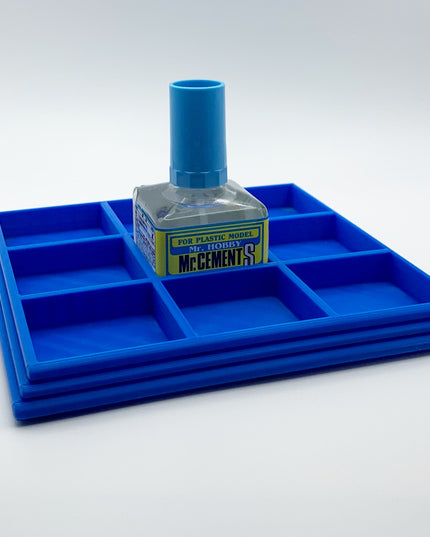 Anti-Tip 3D Printed Mr Hobby Cement Glue Weathering Bottle Holder 9 Squares with Rubber Feet
