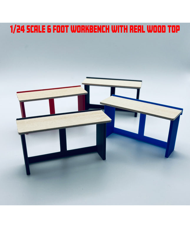 1/24 Scale 6 Foot Work Bench with Real Wood Top Surface Perfect Edition for your Scale Garage, Doll house or Diorama