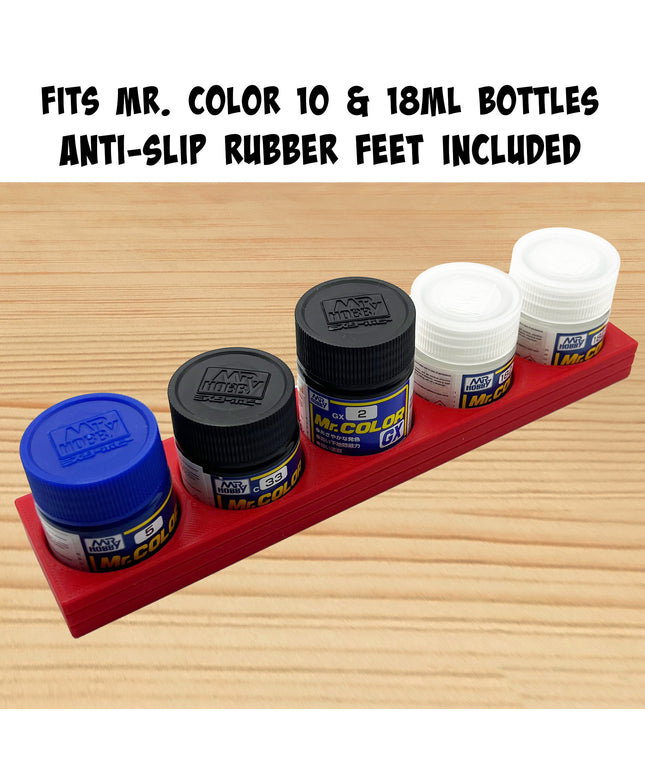 Mr Hobby 10ml & 18ml Paint Bottle Holder Long - Holds 5 Mr Color 10ml or 18ml Bottles with Anti-Slip Rubber Feet - 3D Printed